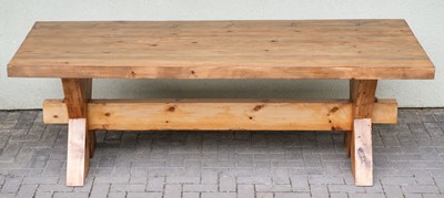 Lot 600 - Refectory Table. A modern pine refectory table and oak benches