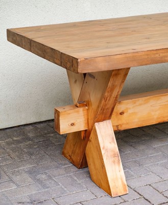 Lot 600 - Refectory Table. A modern pine refectory table and oak benches