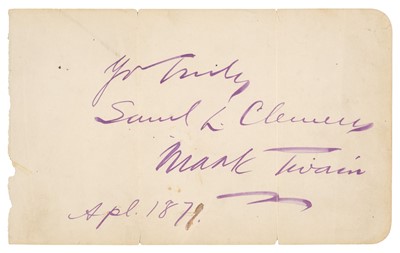 Lot 107 - Clemens (Samuel Langhorne, 'Mark Twain', 1835-1910). Large ink double signature