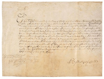 Lot 123 - George II (1683-1760). Document Signed, 'George R', Kensington, 10 September 1727