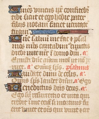 Lot 364 - Illuminated leaves. Four illuminated manuscript leaves from a Book of Hours, France, c. 1450