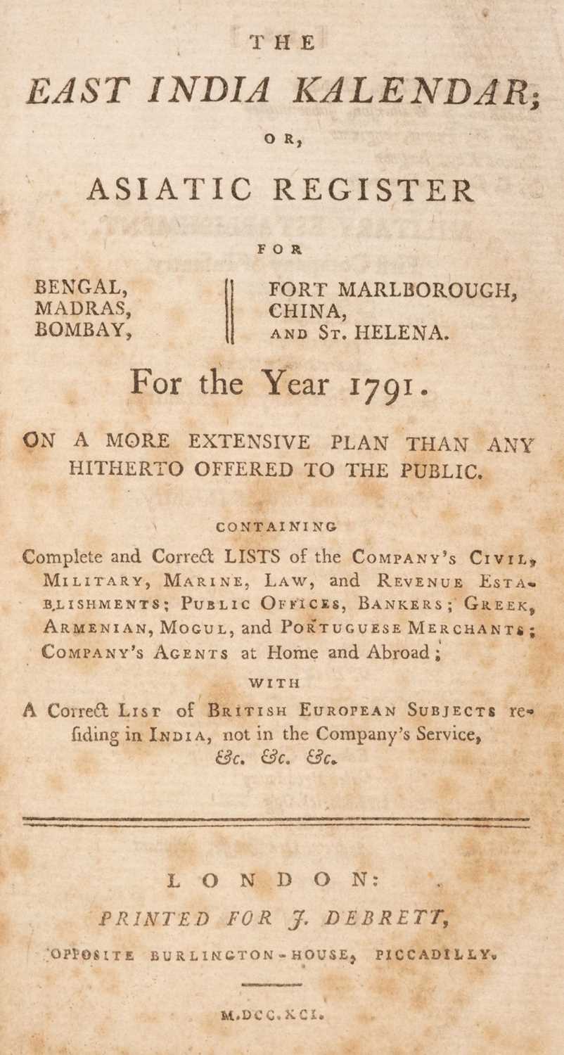 Lot 35 - East India Company. The East India Kalendar, 1st edition, 1791