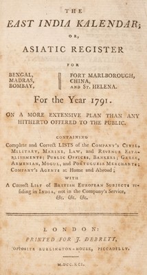 Lot 35 - East India Company. The East India Kalendar, 1st edition, 1791