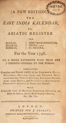 Lot 36 - East India Company. The East India Kalendar, or, Asiatic Register ..., 1798