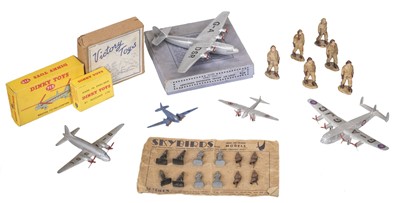 Lot 281 - Aviation Toys. A collection of 12 Skybirds miniature airmen, Dinky Toys and other items