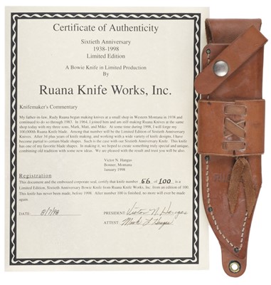 Lot 97 - Ruana Knife.  A 60th Anniversary Bowie Knife by Ruana.
