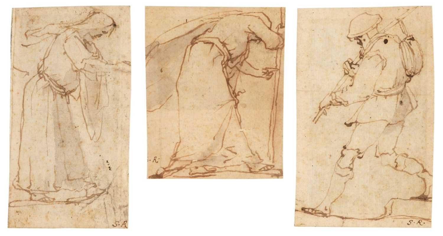 Lot 79 - Prague School. Three Figure Studies, pen and ink, 1580