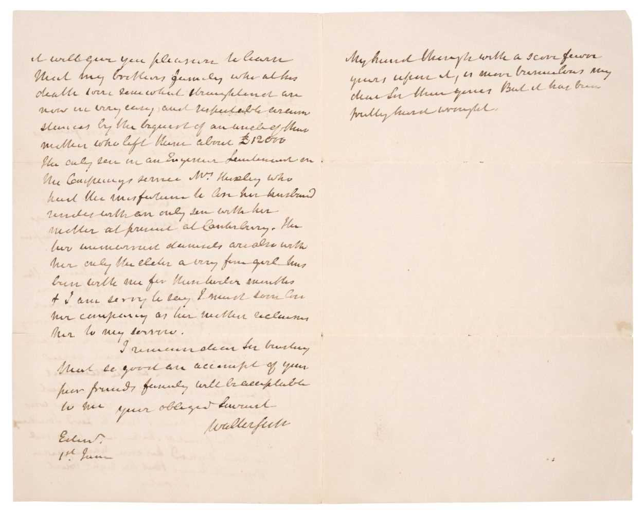 Lot 148 - Scott (Walter, 1771-1832). Autograph Letter Signed, 'Walter Scott', Edinburgh, 1 June, no year