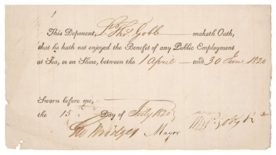 Lot 125 - Goble (Thomas, c. 1780-1869). A rare Document Signed, 'Thos. Goble', 15 July 1820