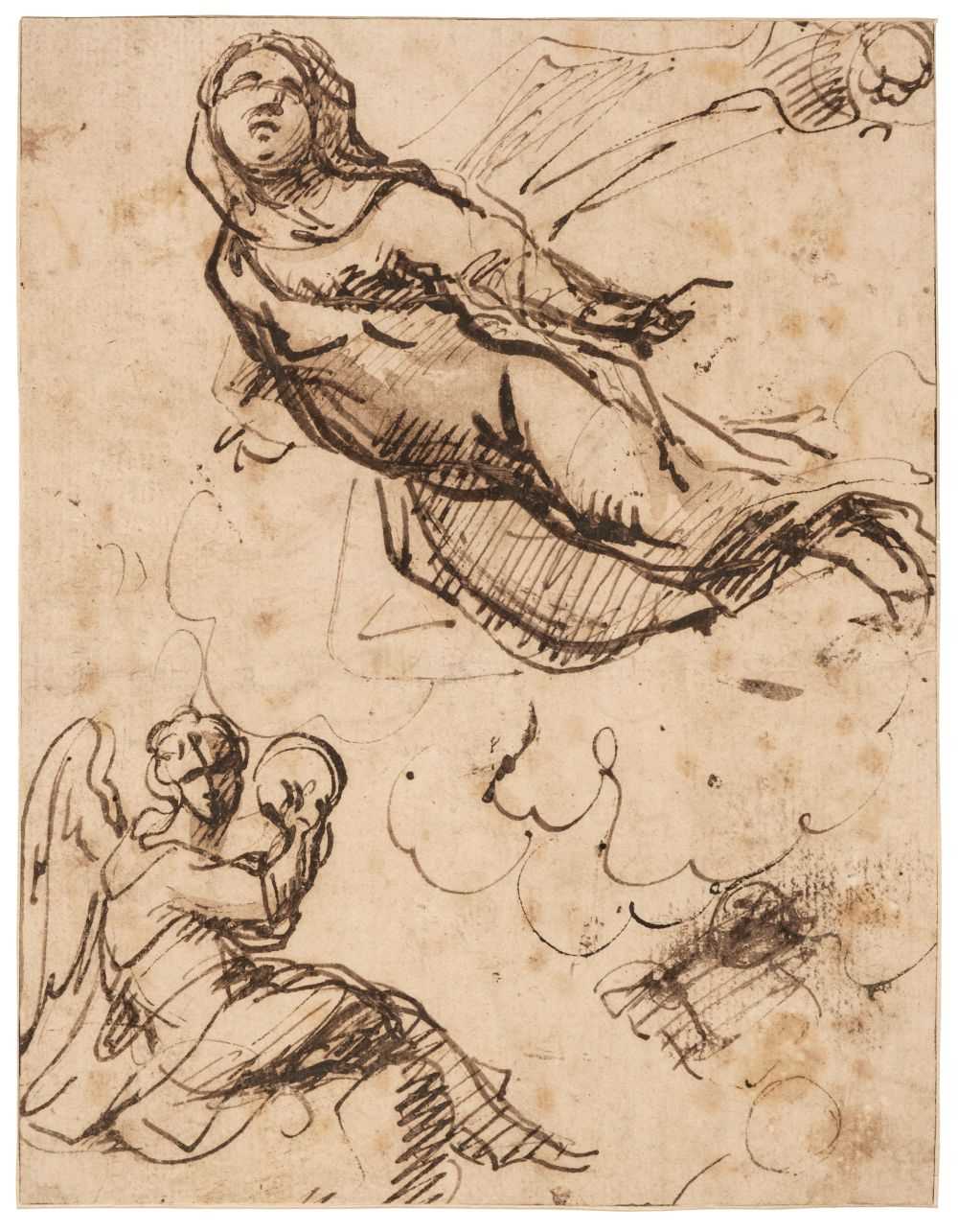 Lot 88 - Circle of Claudio Coello (1642-1693). Assumption of a Female Saint, pen and ink