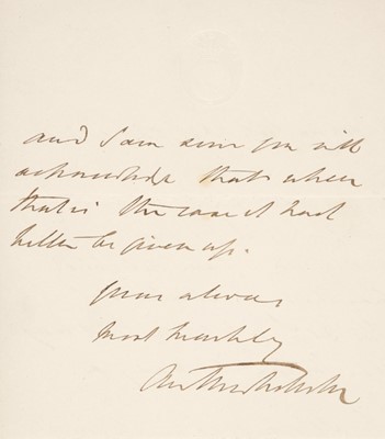 Lot 155 - Trollope (Anthony, 1815-1882). Autograph Letter Signed, ‘Anthony Trollope’