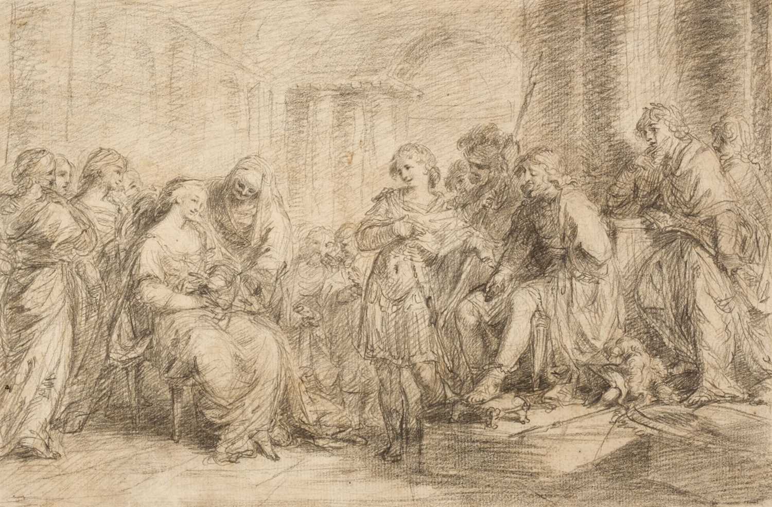 Lot 42 - Attributed to Benjamin West (1738-1820). Betrothal Scene, black chalk, circa 1799