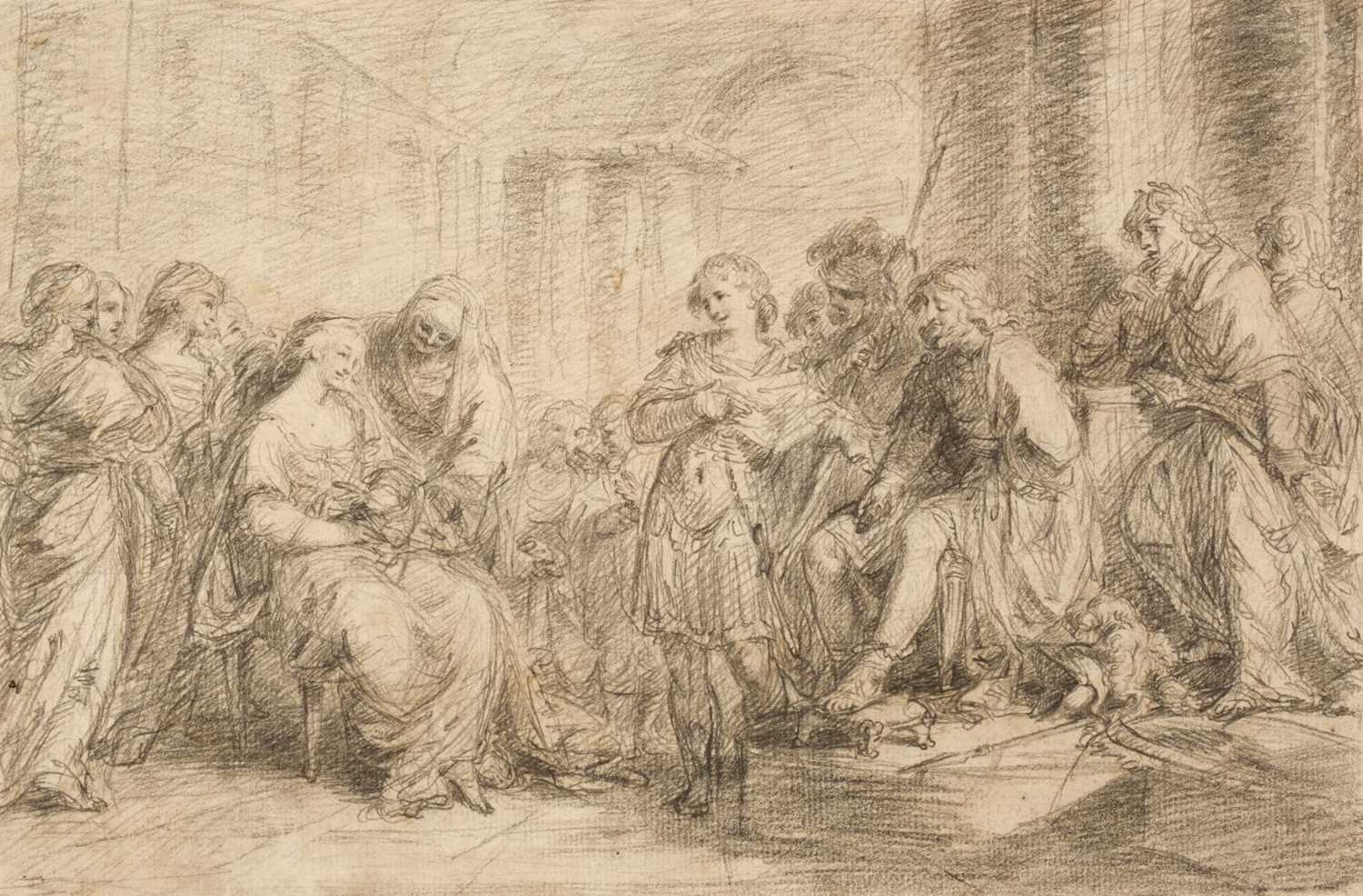 Lot 101 - Attributed to Benjamin West (1738-1820). Betrothal Scene, black chalk