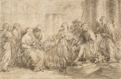 Lot 30 - Attributed to Benjamin West (1738-1820). Betrothal Scene, black chalk