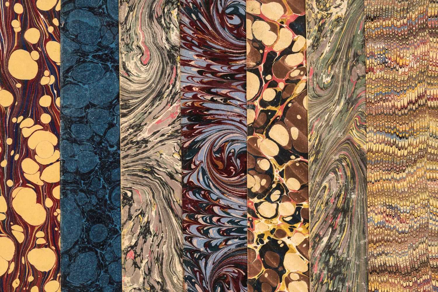 Bookbinding: Marbled Paper and Cloth Joint, The inside of a…