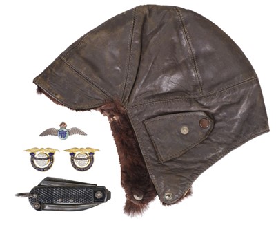 Lot 353 - Flying Helmet. An interwar period brown leather flying / motoring helmet