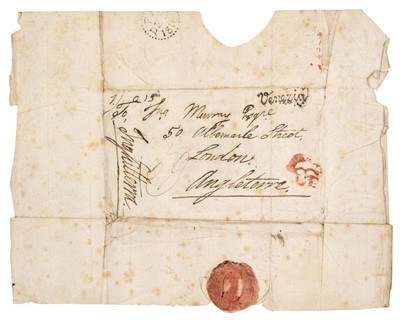 Lot 104 - Byron (George Gordon, 1788-1824). Autograph address panel cover (unsigned) with Venice place stamp