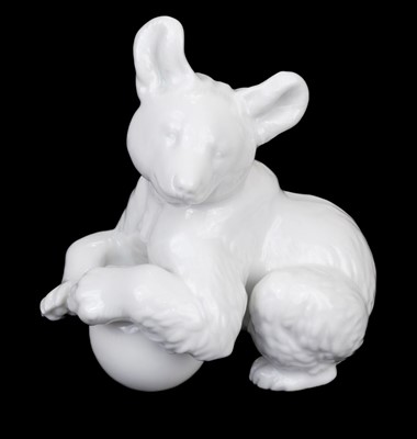 Lot 57 - Third Reich. Allach bear, white glazed modelled with a ball