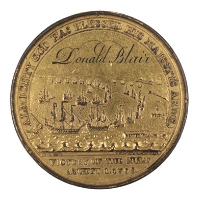 Lot 173 - Davison's Nile Medal 1798, gilt-bronze awarded to Donald Blair