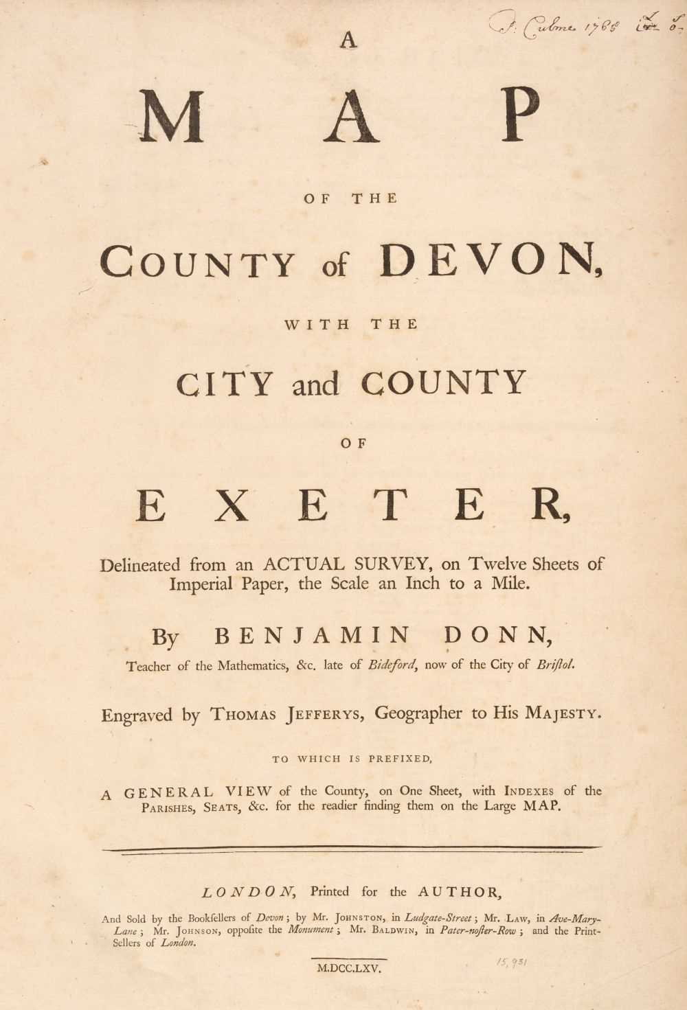 Lot 84 - Devon. Donn (Benjamin), A Map of the County of Devon..., 1765