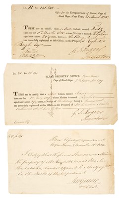 Lot 183 - Slavery Registration Documents. A group of 3 slavery registration documents, 1824-27