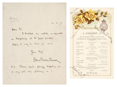 Lot 97 - Baden-Powell (Robert, 1857-1941). Signed concert programme, 12 January 1912