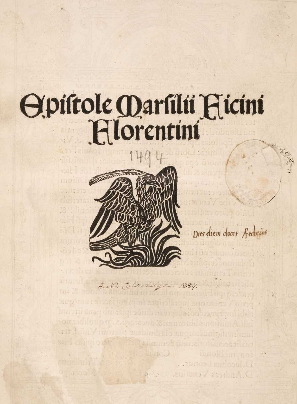 Lot 200 - Ficino (Marsilio). Epistole, 1495