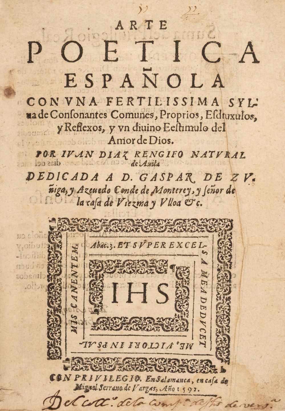 Lot 202 - Rengifo (Juan Diaz). Arte Poetica Espanola, 1st edition, 1592