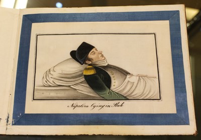 Lot 6 - Chinese School. Album of five Chinese rice paper paintings of St Helena and Napoleon, 1830's-40's