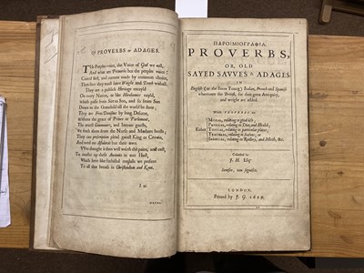 Lot 217 - Howell (James). Paroimiographia. Proverbs, or, Old sayed savves & adages, 1659