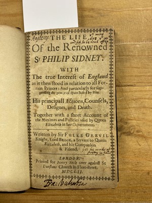 Lot 215 - Greville (Fulke). The Life of the Renowned Sir Philip Sidney..., 1652