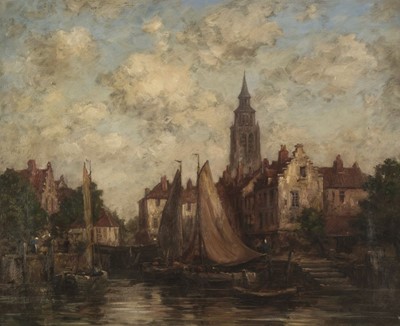 Lot 78 - After Jacob Maris. On the Maas, Holland, oil on canvas