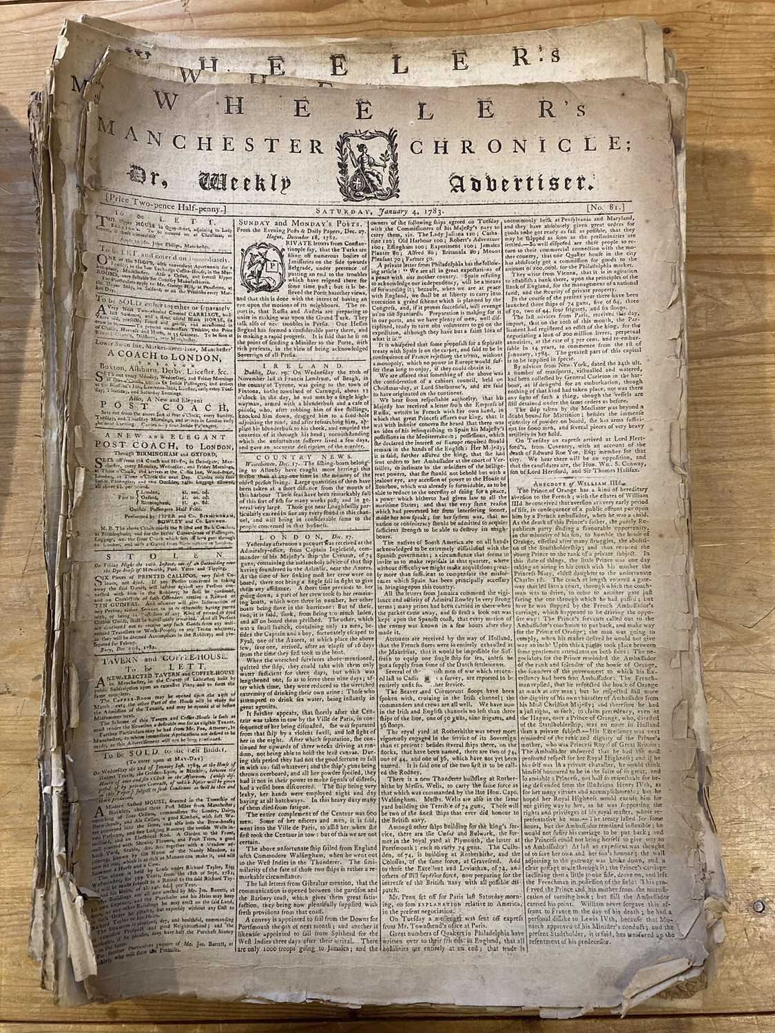 Lot 237 - Manchester Newspapers. A collection of Manchester newspapers, late 18th & early 19th c.