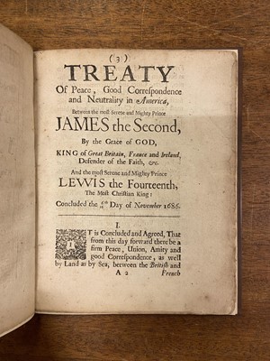 Lot 101 - America. James II. Treaty of Peace, Good Correspondence & Neutrality in America..., 1686