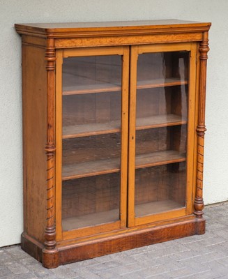 Lot 588 - Display Cabinets. A pair of Victorian oak display cabinets