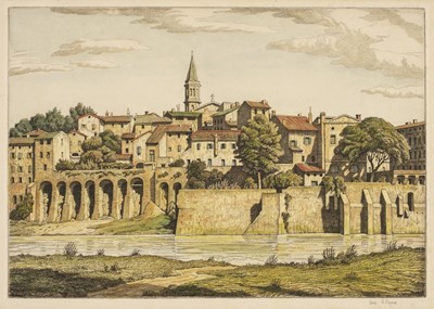 Lot 252 - Strang (Ian, 1886-1952). Faubourg de la Madeleine, Albi, etching with hand-colouring, and others
