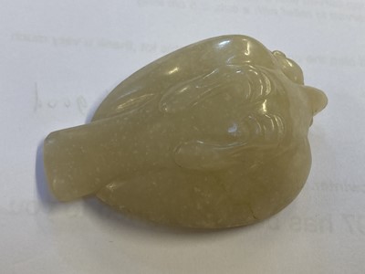 Lot 485 - Jade. A Chinese jade pebble, carved as a bird plus a chilong