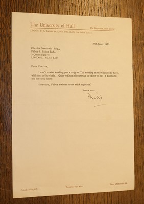 Lot 940 - Larkin (Philip, 1922-1985). Typed Letter Signed, 'Philip', 27 June 1975