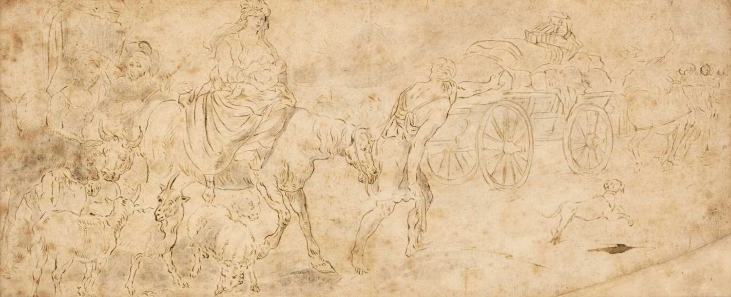 Lot 83 - Follower of Jan Brueghel the Elder, Jacob’s Flight to Bethel, circa 1640, pen and ink, wash