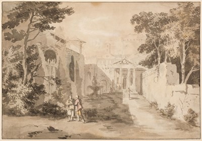 Lot 97 - French School. Capriccio view of Rome, circa 1750, watercolour