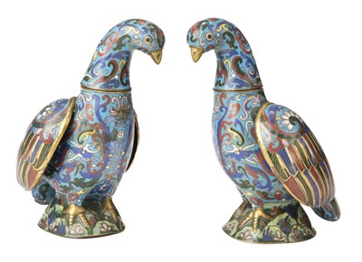 Lot 476 - Censers. A pair of 19th century Chinese cloisonné bird censers