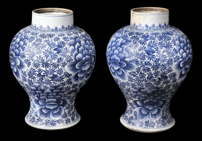Lot 501 - Vases. A large pair 19th century Chinese blue and white porcelain vases