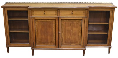 Lot 292 - Sideboard. An Edwardian satinwood and burr walnut breakfront sideboard