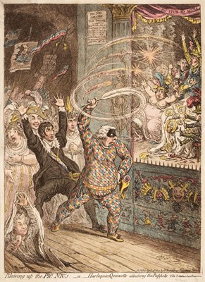 Lot 251 - Gillray (James). Blowing up the Pic Nic's - or - Harlequin Quixotte attacking the Puppets, 1802