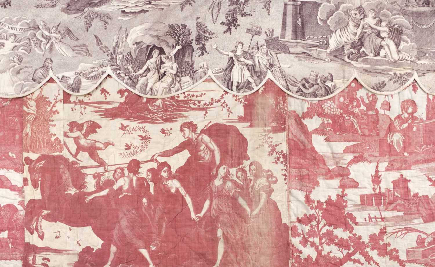 Lot 692 - Toile de Jouy. Two pairs of pelmets, and a panel, circa 1785-1820