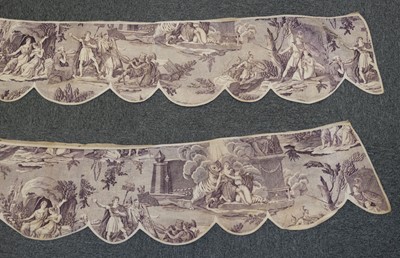 Lot 692 - Toile de Jouy. Two pairs of pelmets, and a panel, circa 1785-1820