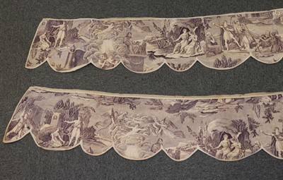 Lot 692 - Toile de Jouy. Two pairs of pelmets, and a panel, circa 1785-1820