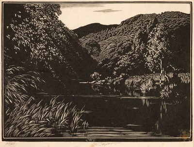 Lot 241 - Taylor (C. W. 1878-1960). A mountainous river view in Wales, circa 1927, wood engraving, signed