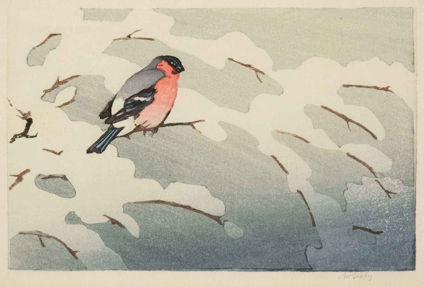 Lot 223 - Seaby (Allen William, 1867-1953). Bullfinch, colour woodcut, plus two other woodcuts