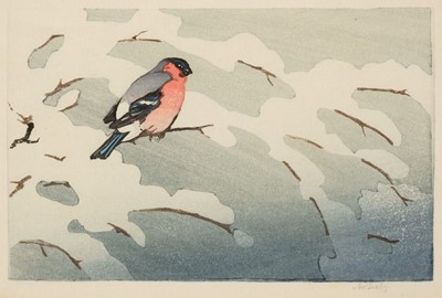 Lot 223 - Seaby (Allen William, 1867-1953). Bullfinch, colour woodcut, plus two other woodcuts